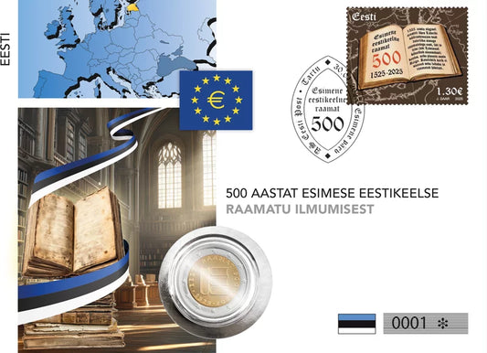Lettre numismatique de 2 euros Estonie 500 ans du premier texte imprimé en estonien 2025