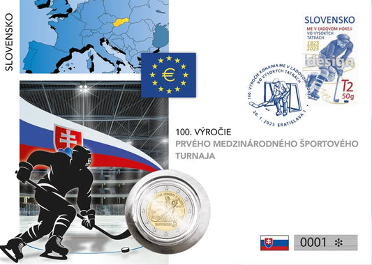 Pièce de 2 euros commémorant le centenaire du Championnat du monde de hockey sur glace 2025 en Slovaquie