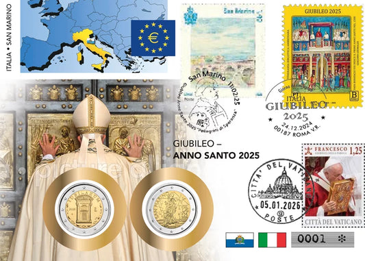 Lettre numismatique double Italie et Saint-Marin Année Sainte 2025
