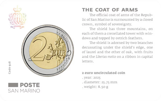 Pièce de 2 euros de Saint-Marin en circulation - Armoiries de Saint-Marin 2025