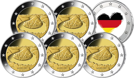 5 pièces de 2 euros, Allemagne, Sarre, Saarschleife 2025 + pièce de 2 euros édition artiste, Nous sommes l'Allemagne