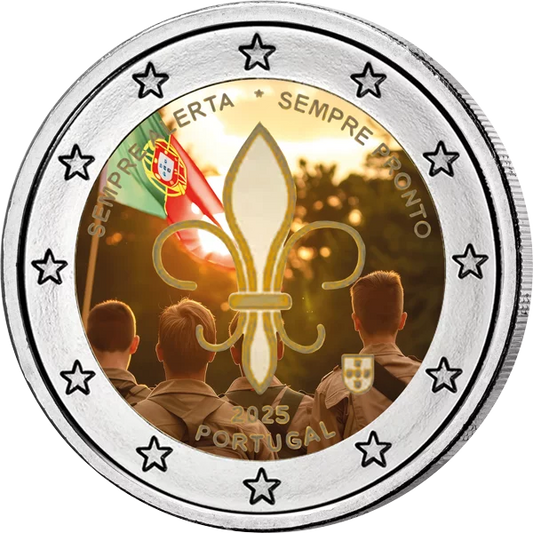 2 euros Portugal Mouvement mondial scout et jeunesse 2025 avec application couleur