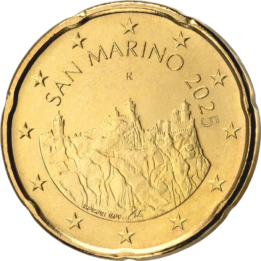 Pièces de circulation de Saint-Marin : 20 centimes + 50 centimes + 1 euro + 2 euros, 2025