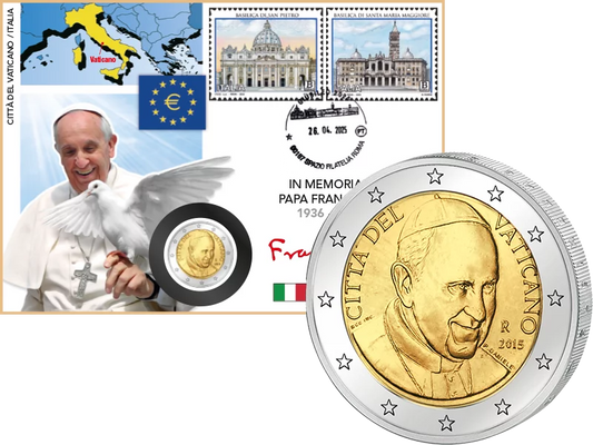 Lettre numismatique de 2 euros du Vatican - En mémoire du pape François