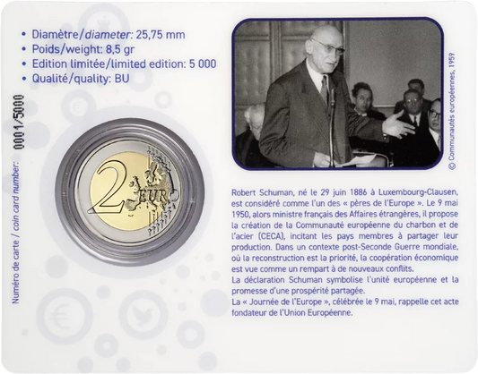 Pièce de 2 euros Luxembourg 75e anniversaire de la Déclaration Schuman 2025 avec application en couleur