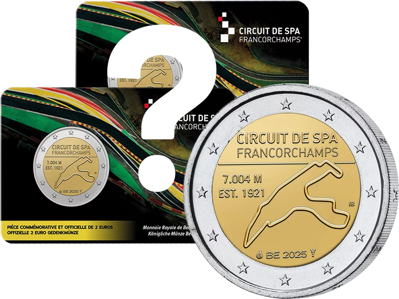 Carte à pièces de 2 euros, circuit de Spa-Francorchamps (Belgique), édition 2025, dans la langue de votre choix.