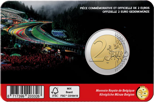 Carte à pièces de 2 euros, circuit de Spa-Francorchamps (Belgique), édition 2025, dans la langue de votre choix.