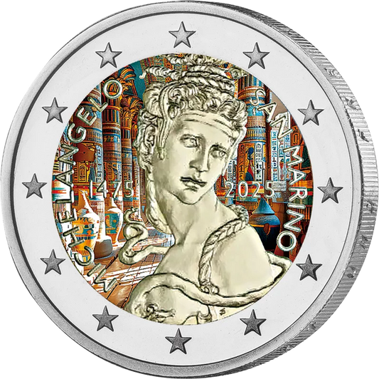 Pièce de 2 euros Saint-Marin, 550e anniversaire de la naissance de Michel-Ange 2025, avec application en couleur