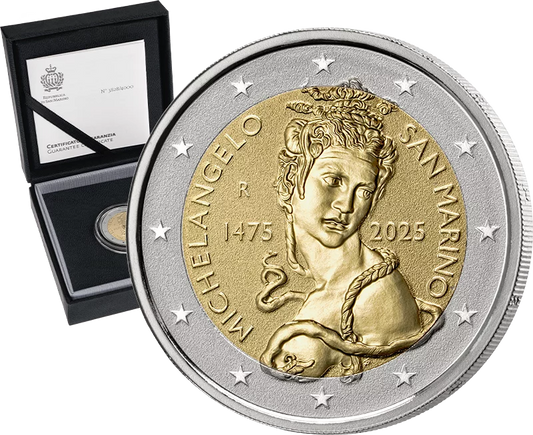 2 euros Saint-Marin 550e anniversaire de Michel-Ange 2025, épreuve inversée