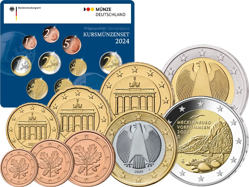 Coffret Euro Allemagne 2024 dont 2 Euro Mecklembourg-Poméranie-Occidentale Königsstuhl 2024 Brillant Hors-Circulation