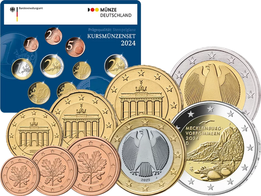 Coffret Euro Allemagne 2024 dont 2 Euro Mecklembourg-Poméranie-Occidentale Königsstuhl 2024 Brillant Hors-Circulation