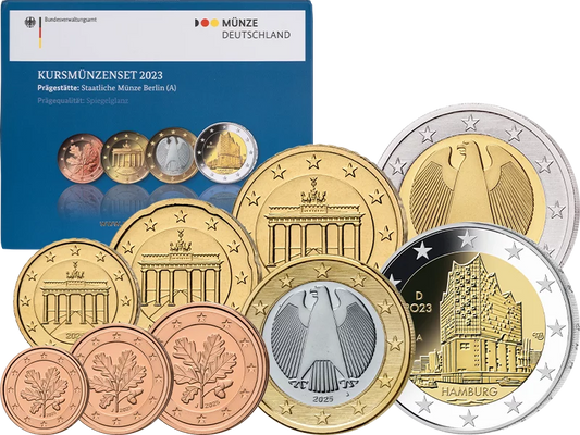 Coffret de pièces en euros Allemagne 2023 comprenant une pièce de 2 euros Elbphilharmonie 2023 (épreuve)