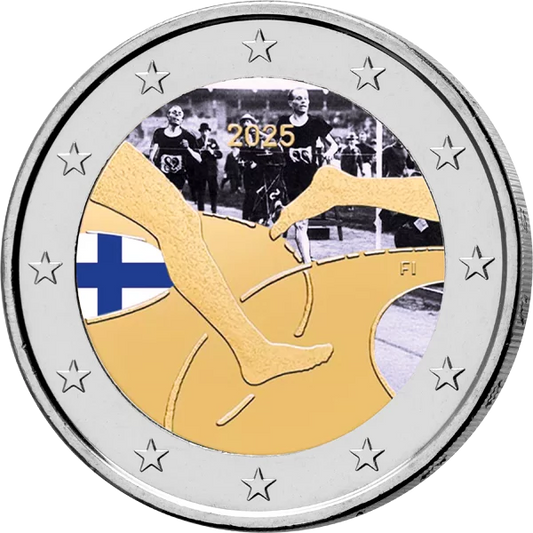 2 Euro Finland 100 Years Athletic Competition Finland-Sweden 2025 avec application couleur
