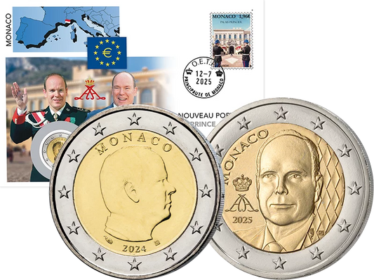 Double enveloppe numismatique Monaco portrait échange Albert II 2024/2025