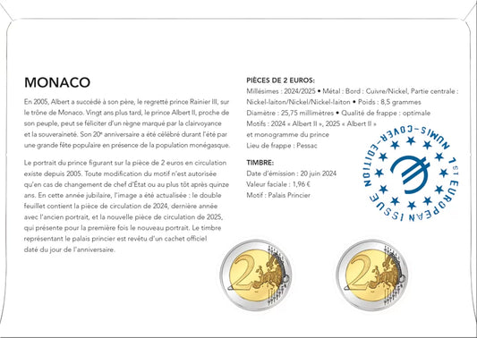 Double enveloppe numismatique Monaco portrait échange Albert II 2024/2025