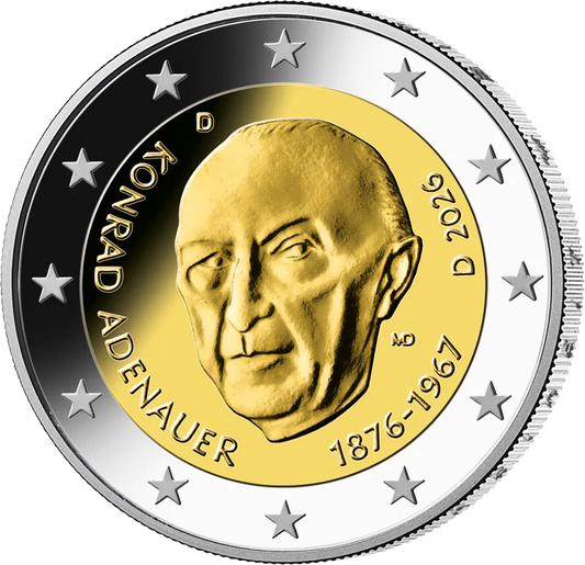 Pièce de 2 euros République fédérale d'Allemagne Premier chancelier - Konrad Adenauer 2026, état neuf