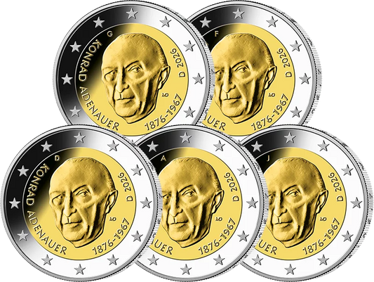 5 x 2 euros République fédérale d'Allemagne Premier chancelier - Konrad Adenauer 2026 état neuf (A-J)