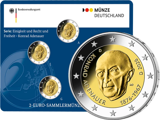 5 x 2 euros République fédérale d'Allemagne Premier chancelier - Konrad Adenauer 2026 État neuf (A-J) sous blister