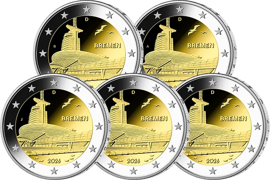 5 pièces de 2 euros, Allemagne, Brême - Klimahaus Bremerhaven 2026, état neuf (A-J)