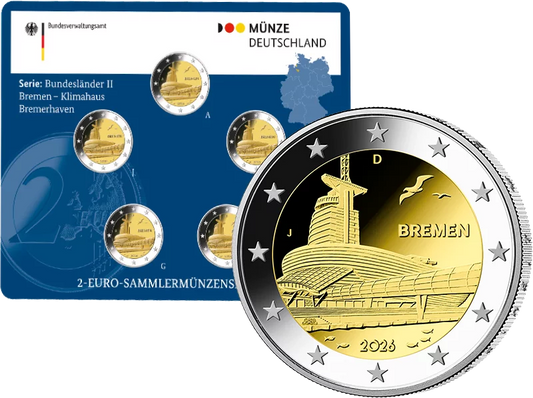 5 x 2 Euro BRD Brême - Klimahaus Bremerhaven 2026 Hors-Circulation (A-J) incl. cloque