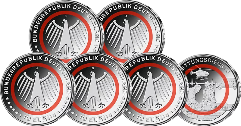 5 x 10 euros Services de secours allemands 2026 État neuf