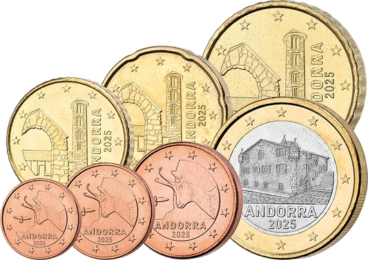 Pièces de monnaie en circulation de 1 centime à 1 euro en Andorre 2025