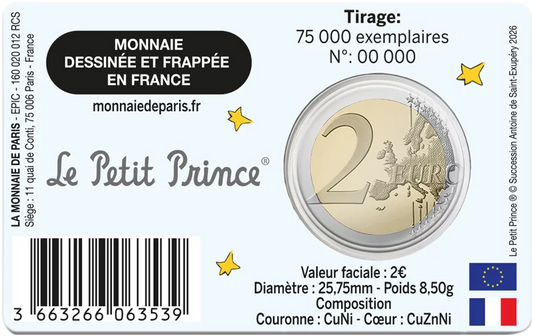 Carte de 2 euros France 80 ans du Petit Prince - Avion 2026