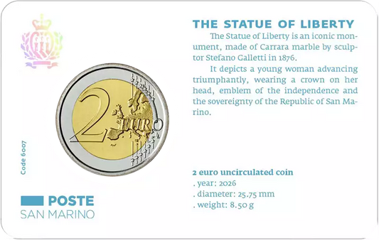 Pièce de 2 euros de Saint-Marin en circulation – Statue de la Liberté 2026