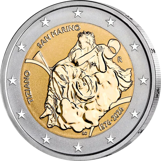 Pièce de 2 euros de Saint-Marin, 450e anniversaire de la mort du Titien, 2026, en épreuve inversée