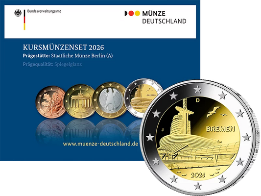Coffret de pièces en euros Allemagne 2026 comprenant 2 euros Brême - Climate House 2026 Belle Épreuve