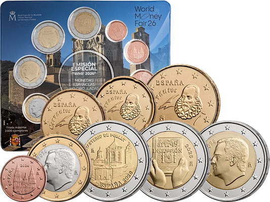 Coffret de pièces en euros Espagne Foire mondiale de la monnaie comprenant les deux pièces commémoratives de 2 euros 2026