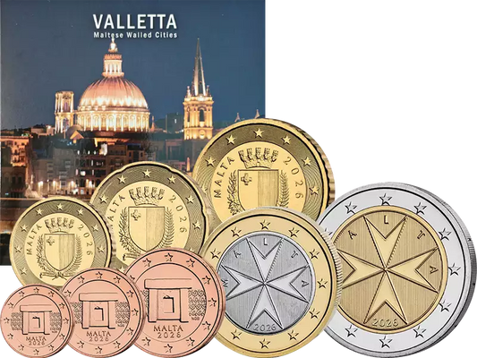 Coffret de pièces en euros Malte comprenant une pièce commémorative de 2 euros Ville de La Valette 2026