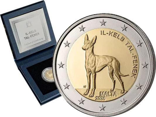 Pièce de 2 euros Malta Pharaoh Hound 2026 en état neuf