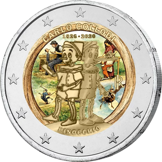 2 euros Italie 200e anniversaire Carlo Collodi - Pinocchio 2026 avec application couleur