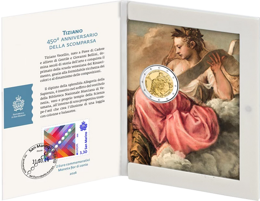 Pièce de 2 euros Saint-Marin, édition premier jour, 450e anniversaire de la mort du Titien, 2026