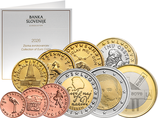 Coffret de pièces slovènes en euros comprenant des pièces commémoratives de 2 et 3 euros (2026)