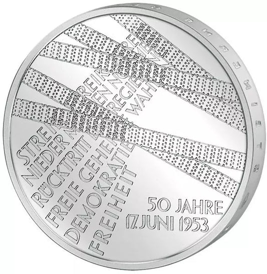 Pièce de 10 euros, République fédérale d'Allemagne, 50e anniversaire du soulèvement populaire du 17 juin 1953, 2003 (épreuve)
