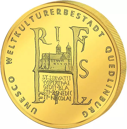 Pièce de 100 euros, République fédérale d'Allemagne, Quedlinburg, ville inscrite au patrimoine mondial de l'UNESCO, 2003, état neuf
