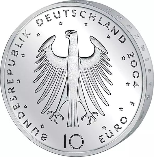 Pièce de 10 euros, République fédérale d'Allemagne, 200e anniversaire de la naissance d'Eduard Mörike, 2004. État neuf.