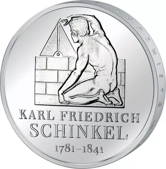 Pièce de 10 euros de la République fédérale d'Allemagne, commémorant le 225e anniversaire de Karl Friedrich Schinkel (2006), en parfait état.