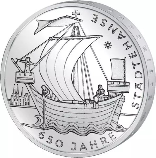 Pièce de 10 euros de la République fédérale d'Allemagne, commémorant les 650 ans de la Ligue hanséatique (2006), qualité Belle Épreuve