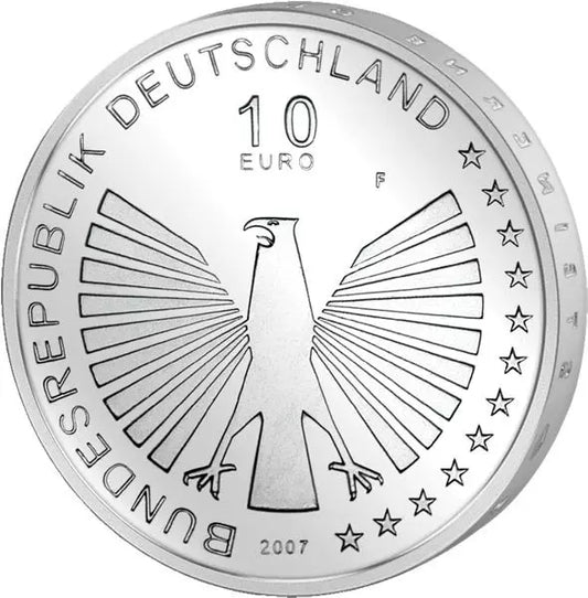 Pièce de 10 euros de la République fédérale d'Allemagne, commémorant les 50 ans des traités de Rome (2007), en état neuf.
