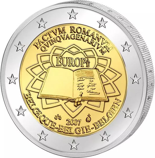 Pièce de 2 euros commémorant les traités de Rome, émise conjointement, en parfait état, Belgique