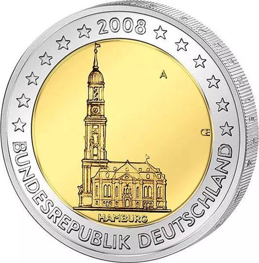 5 x 2 euros République fédérale de Hambourg Église Saint-Michel 2008
