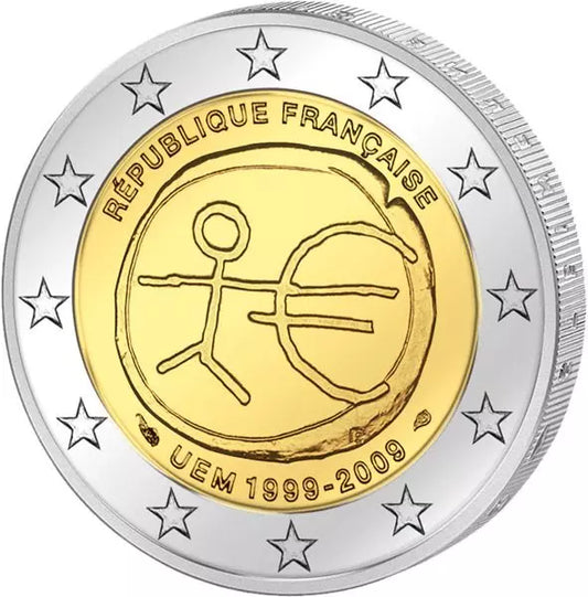 Pièce de 2 euros, commémorant les 10 ans de la WWU (émission conjointe), état neuf, France.