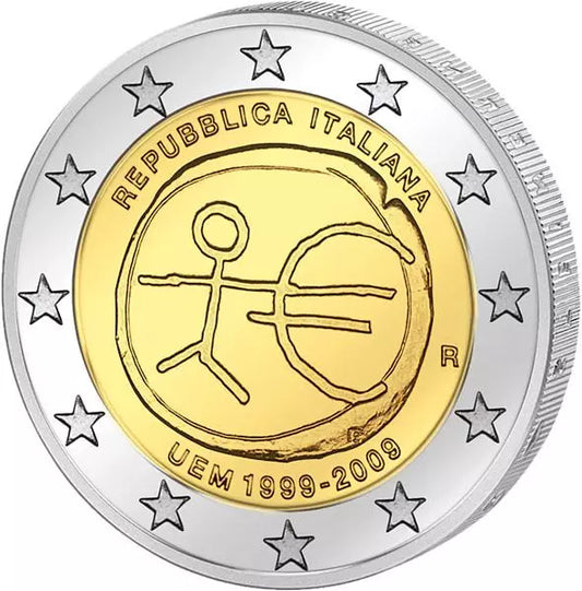 Pièce de 2 euros, commémorant les 10 ans de la WWU (émission conjointe), en parfait état (Italie).