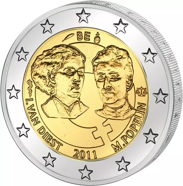 Pièce de 2 euros belge commémorant le 100e anniversaire de la Journée internationale des femmes 2011, en parfait état