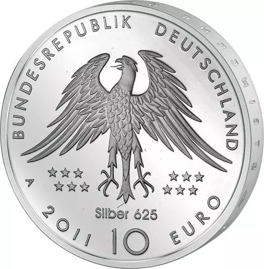 Pièce de 10 euros, Allemagne, 150e anniversaire de la découverte de l'oiseau primitif Archaeopteryx, 2011, état neuf