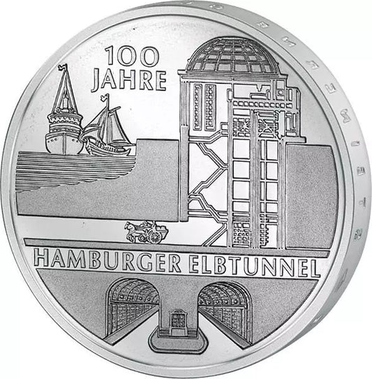 Pièce de 10 euros République fédérale d'Allemagne 100 ans du tunnel de l'Elbe à Hambourg 2011