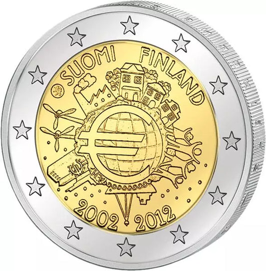 Pièce de 2 euros Finlande, commémorant les 10 ans de l'euro, émission conjointe de tous les pays, 2012, état neuf